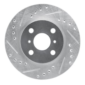 Chevrolet Prizm Brake Rotor (1) - Front Left - R1 Concepts - Drilled & Slotted - Silver - `93-`02